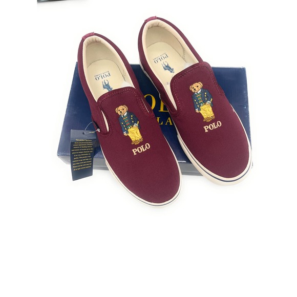 Polo Ralph Lauren Men's Keaton Polo Bear Canvas Sneaker Maroon 12D New in Box - Picture 1 of 1